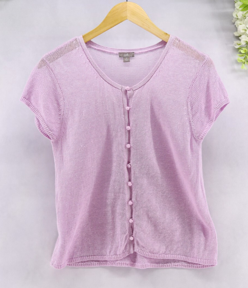 J. Jill Women's Sz M Knit Linen Cardigan Top Lavender Cottage Bohemian Resort